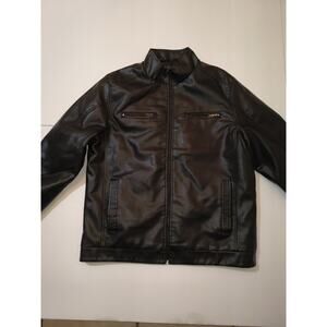 Marc Asher Men's Black Faux Leather Zip Bomber Jacket Size L Stand-Up Collar